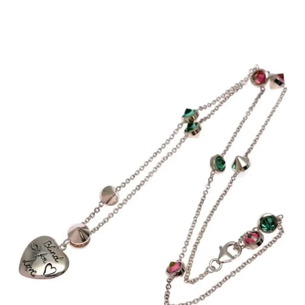 NWT Gucci Blind For Love Heart Necklace Silver Crystal OS